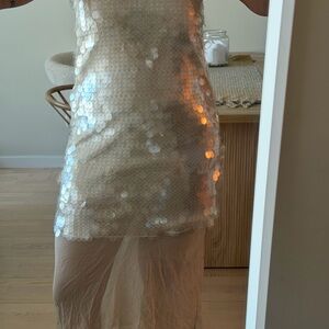 Zara Sequin Dress in Silver and Cream